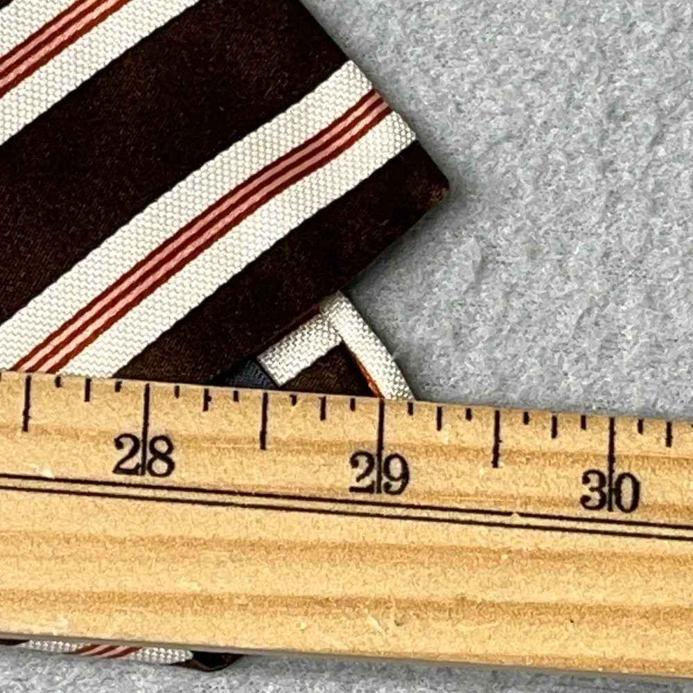 Brooks‎ Brothers Golden shiny Silk Tie Brown White Orange Striped Handmade USA